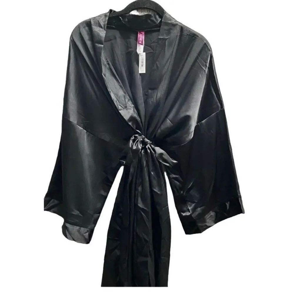 Adore me NWT women’s black satin belted, short robe, size small